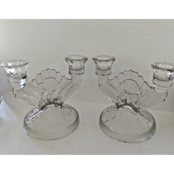 Vintage Jeanette Glass Candleholder "Iris & Herringbone" 1930's set of two - Picture 5 of 11